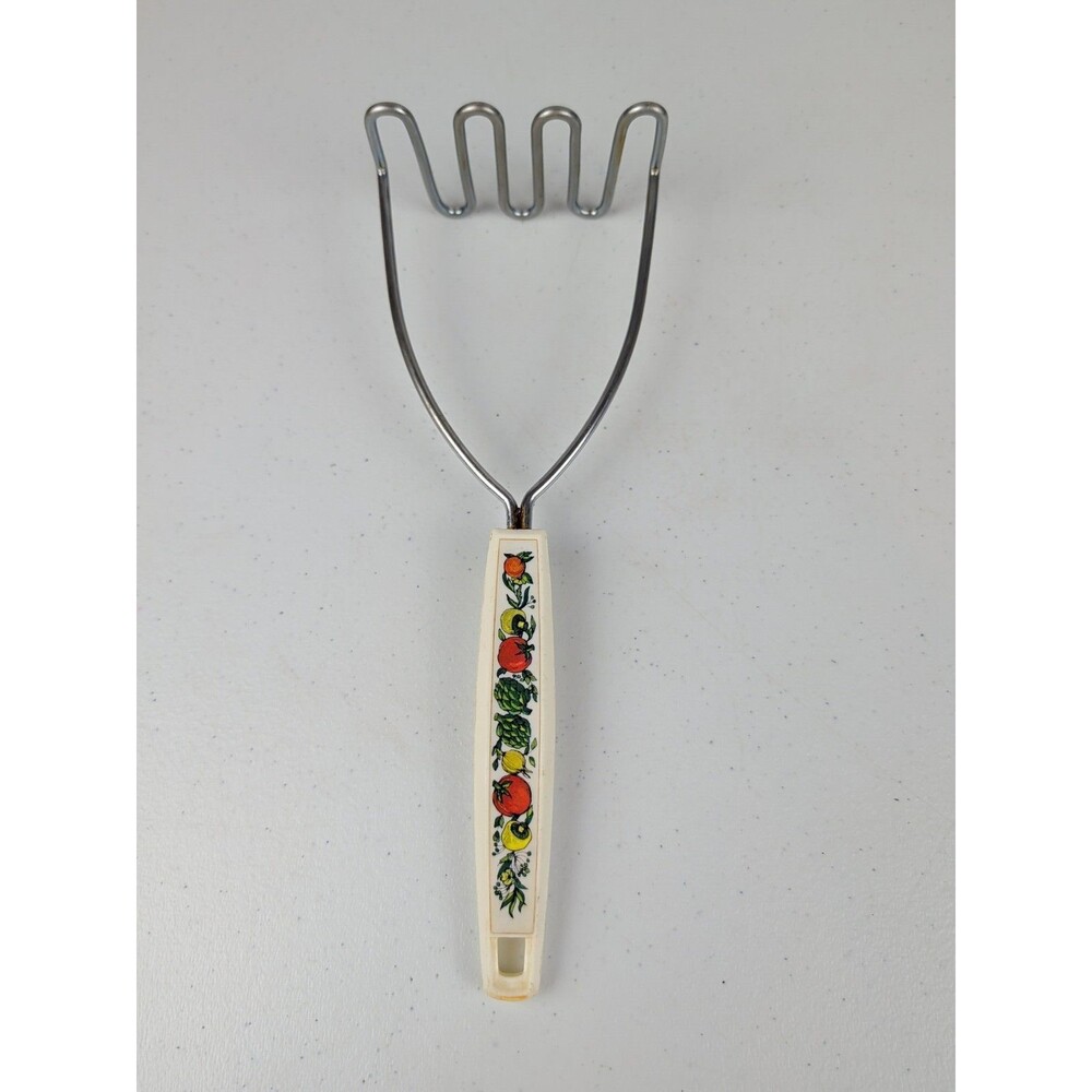Vintage EKCO Spice of Life 10" Vegetable Potato Masher Mushrooms Veggies Handle